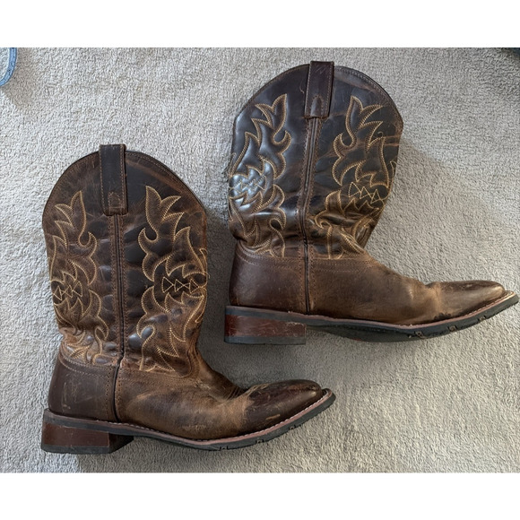 Laredo Shoes - Laredo Women's Brown Leather Square Toe Cowboy Boots 10 Western Cowgirl Country
